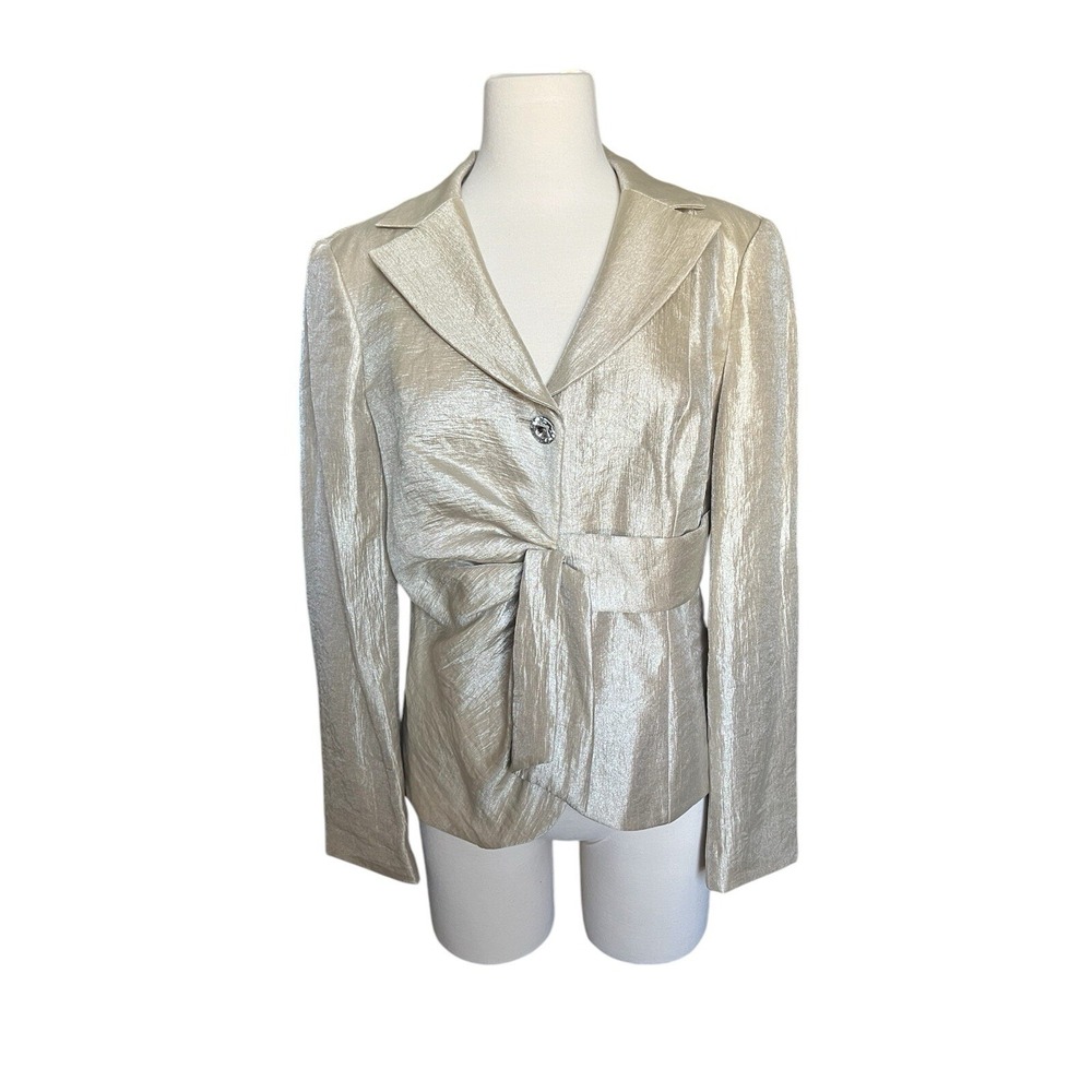 Víctor Costa Lightweight Ivory Golden Jacket Size 10 Elegant Event Glam Quiet